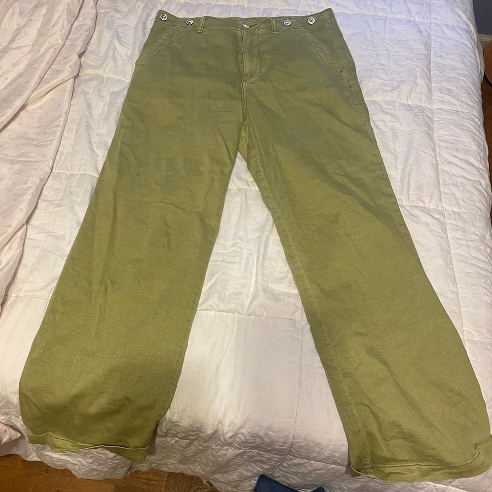 Anthropologie Pilcro olive green stretchy low rise jeans.